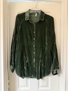 Wishlist Olive Green Velvet Button-Down Shirt